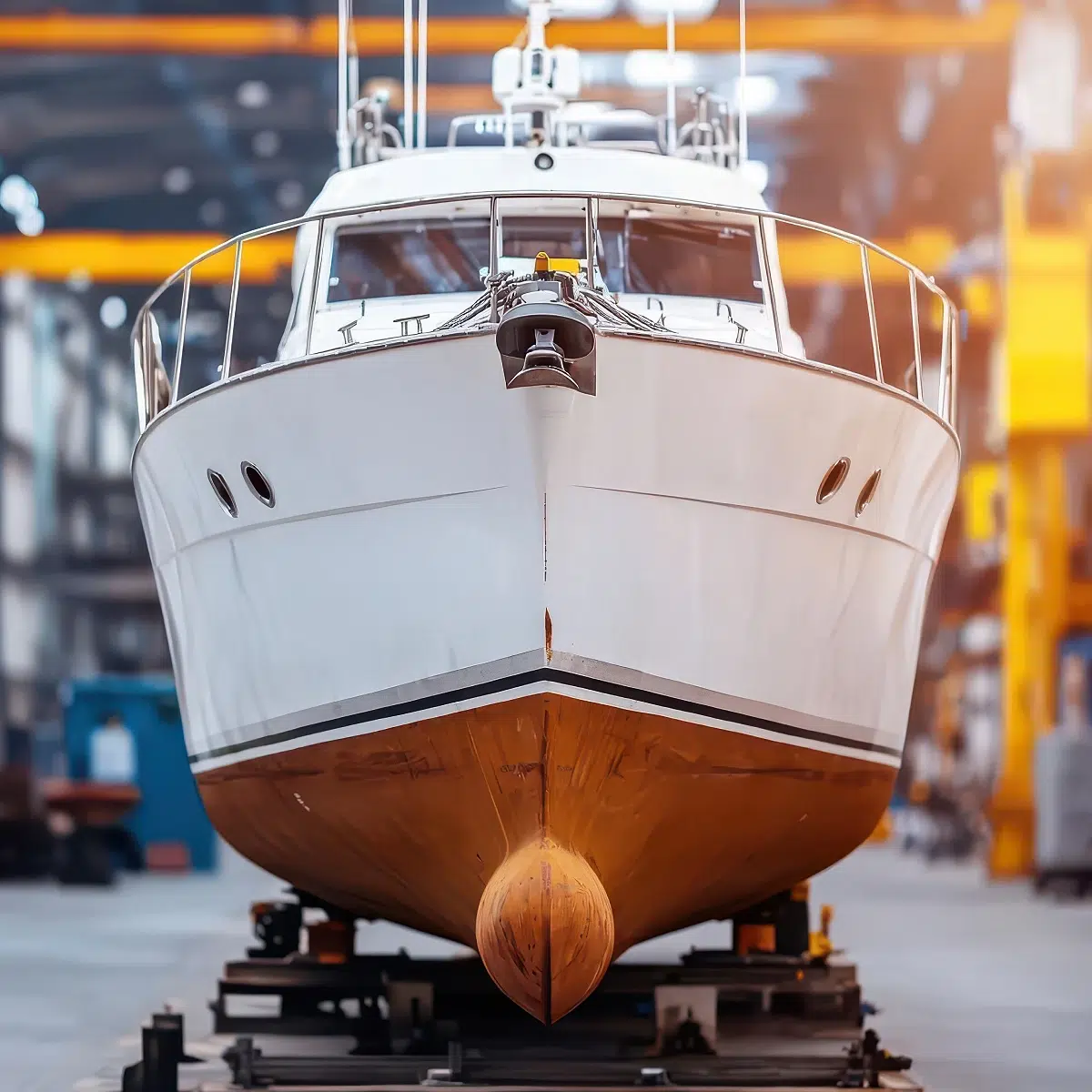 Yacht en construction dans un hangar