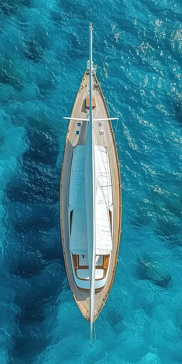 Vue aérienne d'un voilier sur mer turquoise