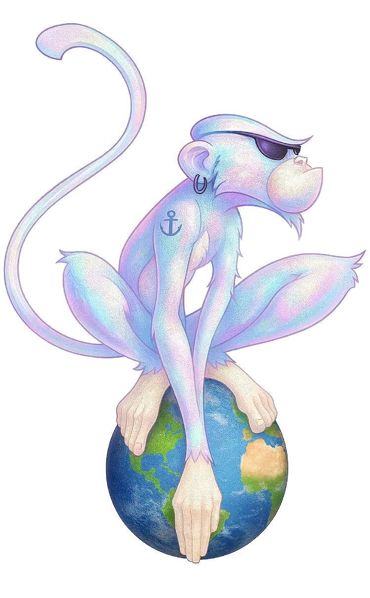 Singe stylisé assis sur le globe