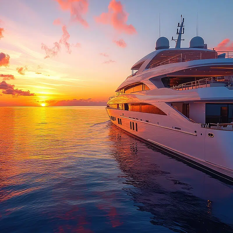 Yacht au coucher du soleil sur la mer