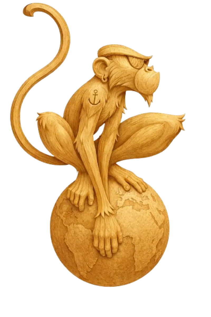 Singe en bois sur un globe